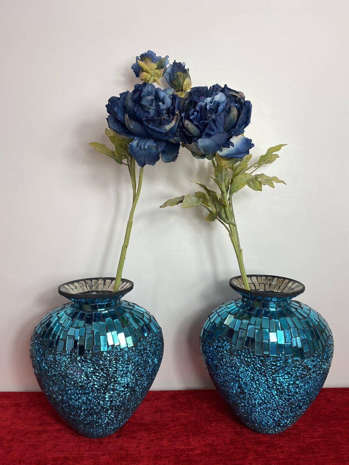 Pair Of Stunning French Cobalt Blue Glazed Mosaic Bulbous Pear Vases photo furniture