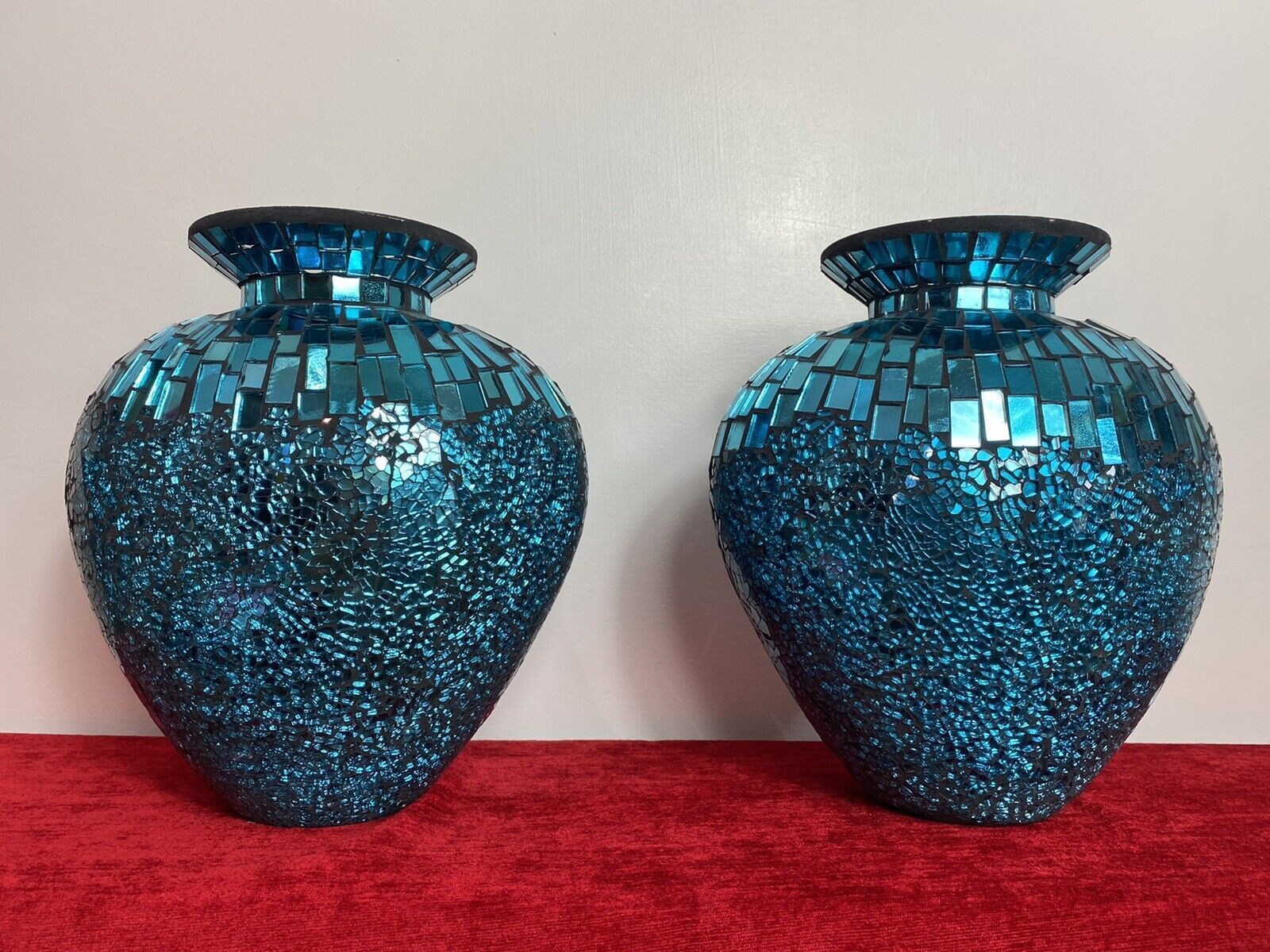 Pair Of Stunning French Cobalt Blue Glazed Mosaic Bulbous Pear Vases photo for sale