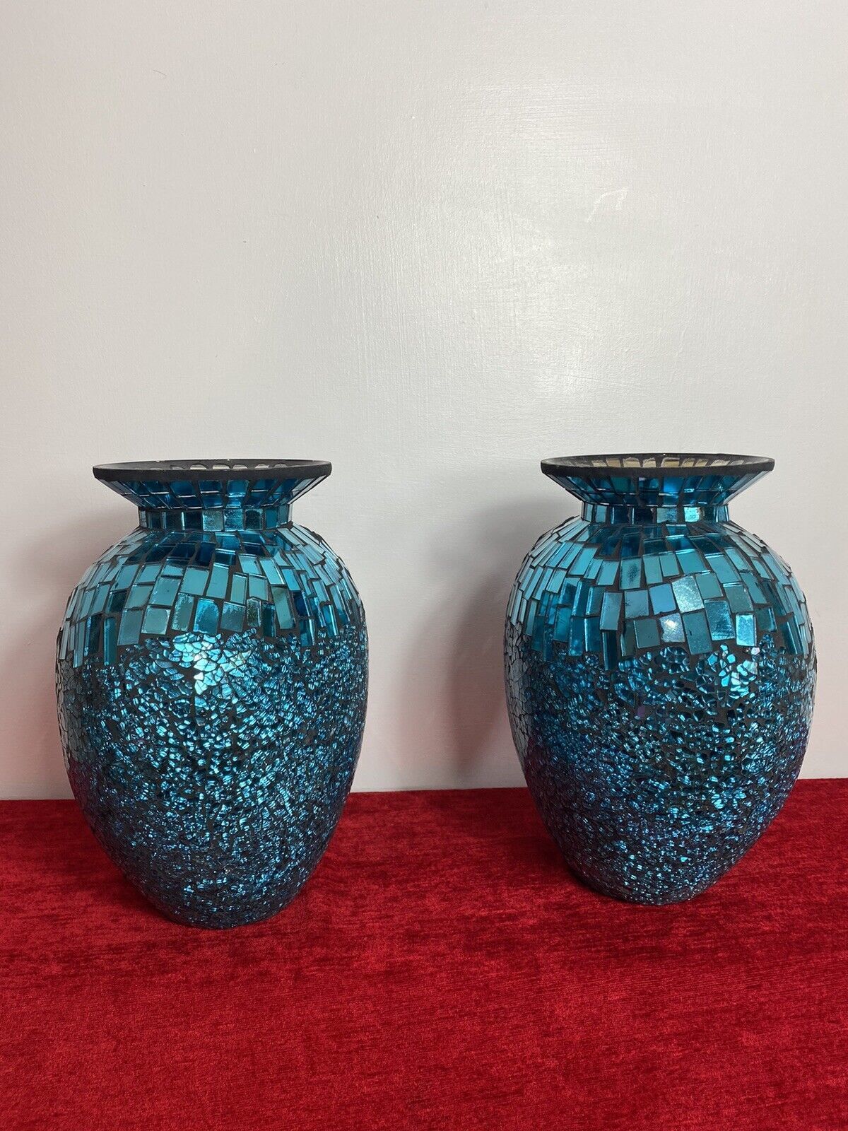 Pair Of Stunning French Cobalt Blue Glazed Mosaic Bulbous Pear Vases photo vinterior