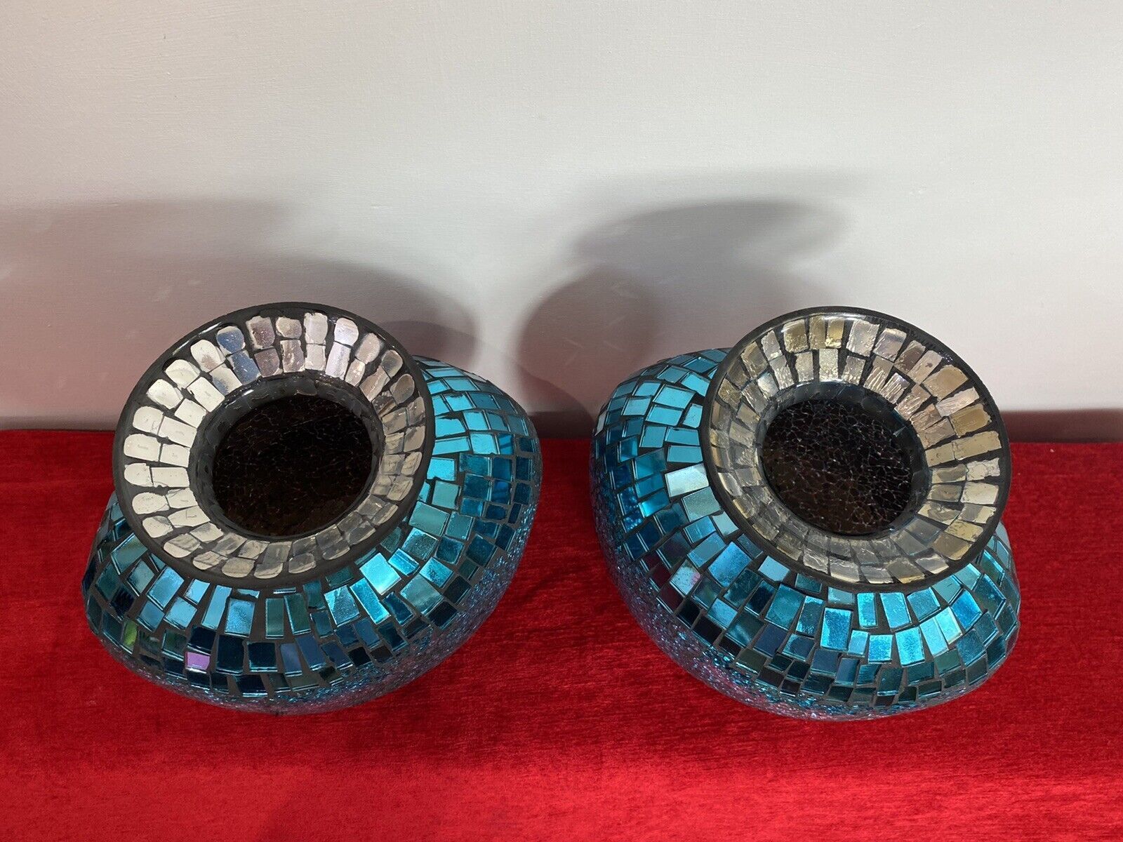 photo furniture Pair Of Stunning French Cobalt Blue Glazed Mosaic Bulbous Pear Vases