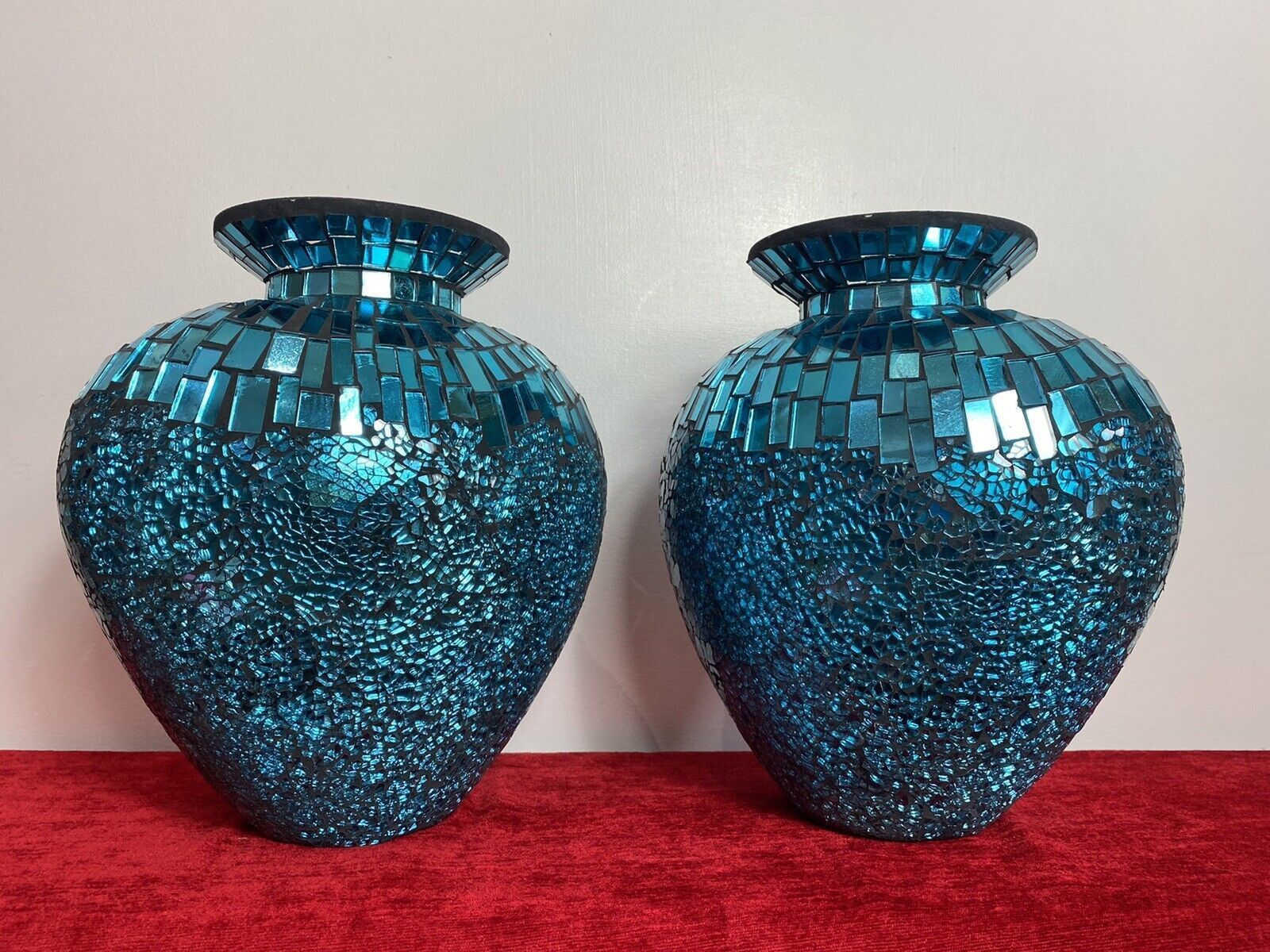 Home Decor Pair Of Stunning French Cobalt Blue Glazed Mosaic Bulbous Pear Vases photo