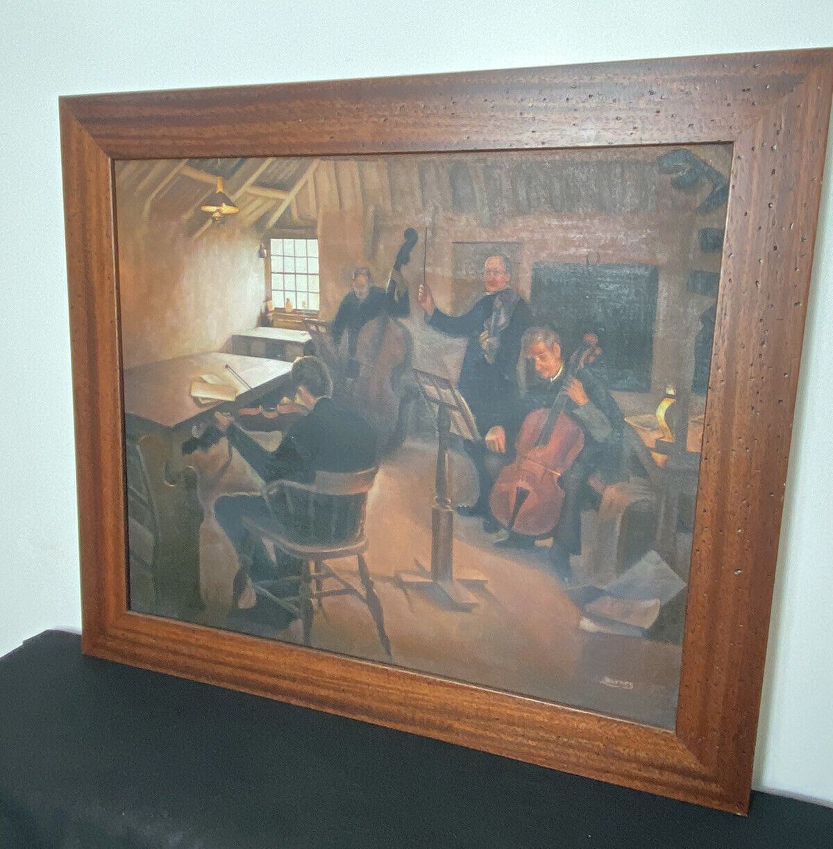 photo furniture String Quartet Interior Scene Oil On Canvas Signed By Artist L Barnes