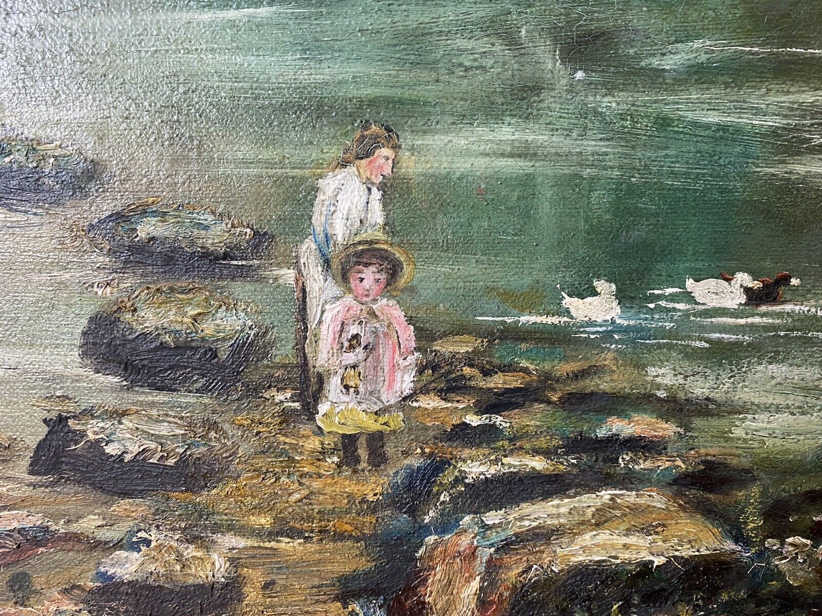 Original Oil Painting Of Thatch And River Crossing In Donegal Ireland Signed W.T photo vinterior