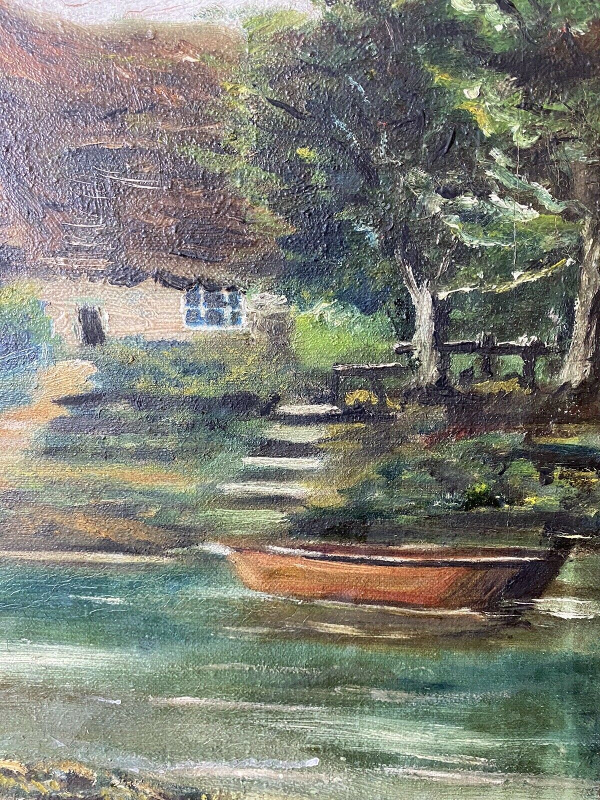 Original Oil Painting Of Thatch And River Crossing In Donegal Ireland Signed W.T photo buy