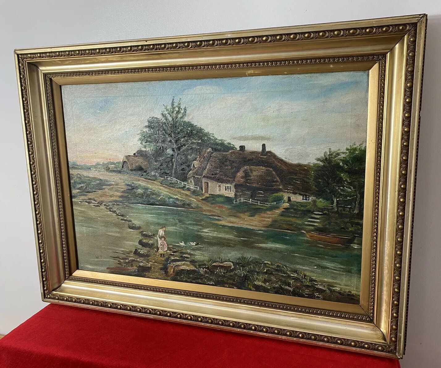 photo furniture Original Oil Painting Of Thatch And River Crossing In Donegal Ireland Signed W.T