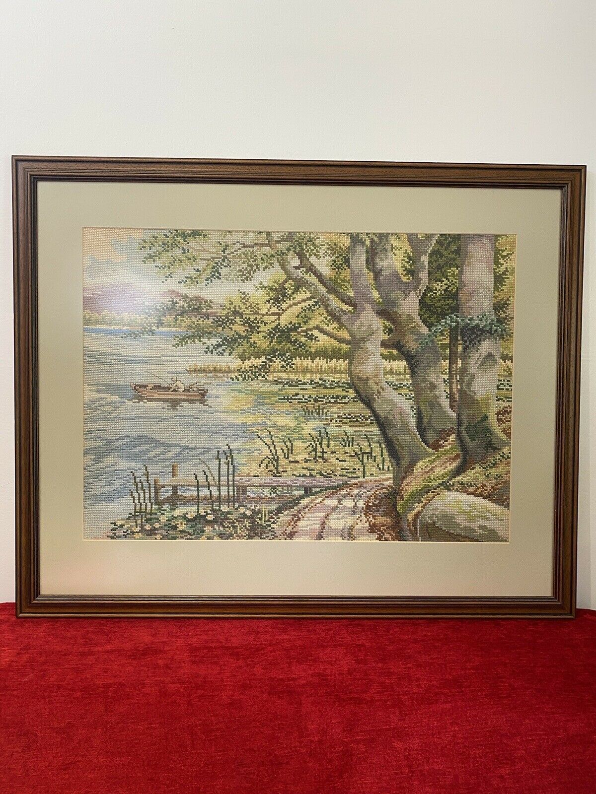 Hand Woven Lake Windermere Landscape Tapestry With Fisherman In Rowing Boat photo furniture