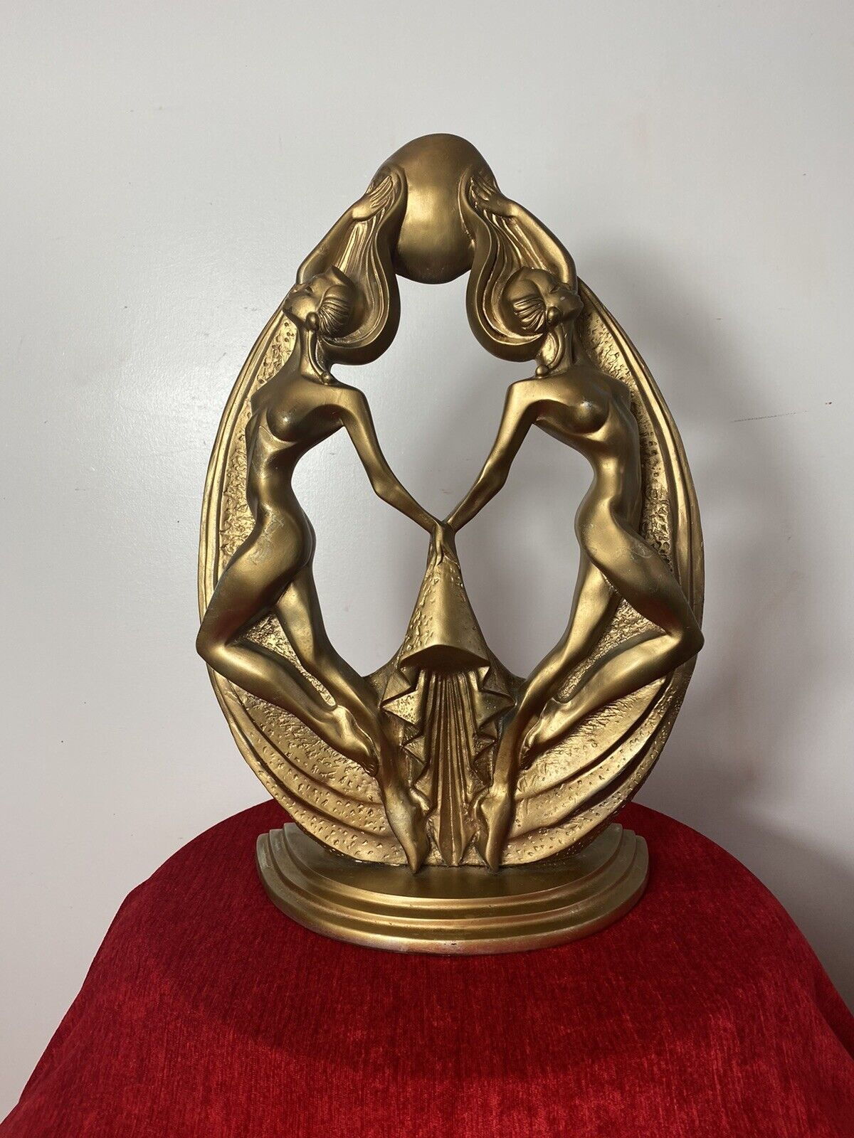 Rare French Empire 1930’s Art Deco Gilt Mascot Sculpture Of Two Nymphs photo furniture