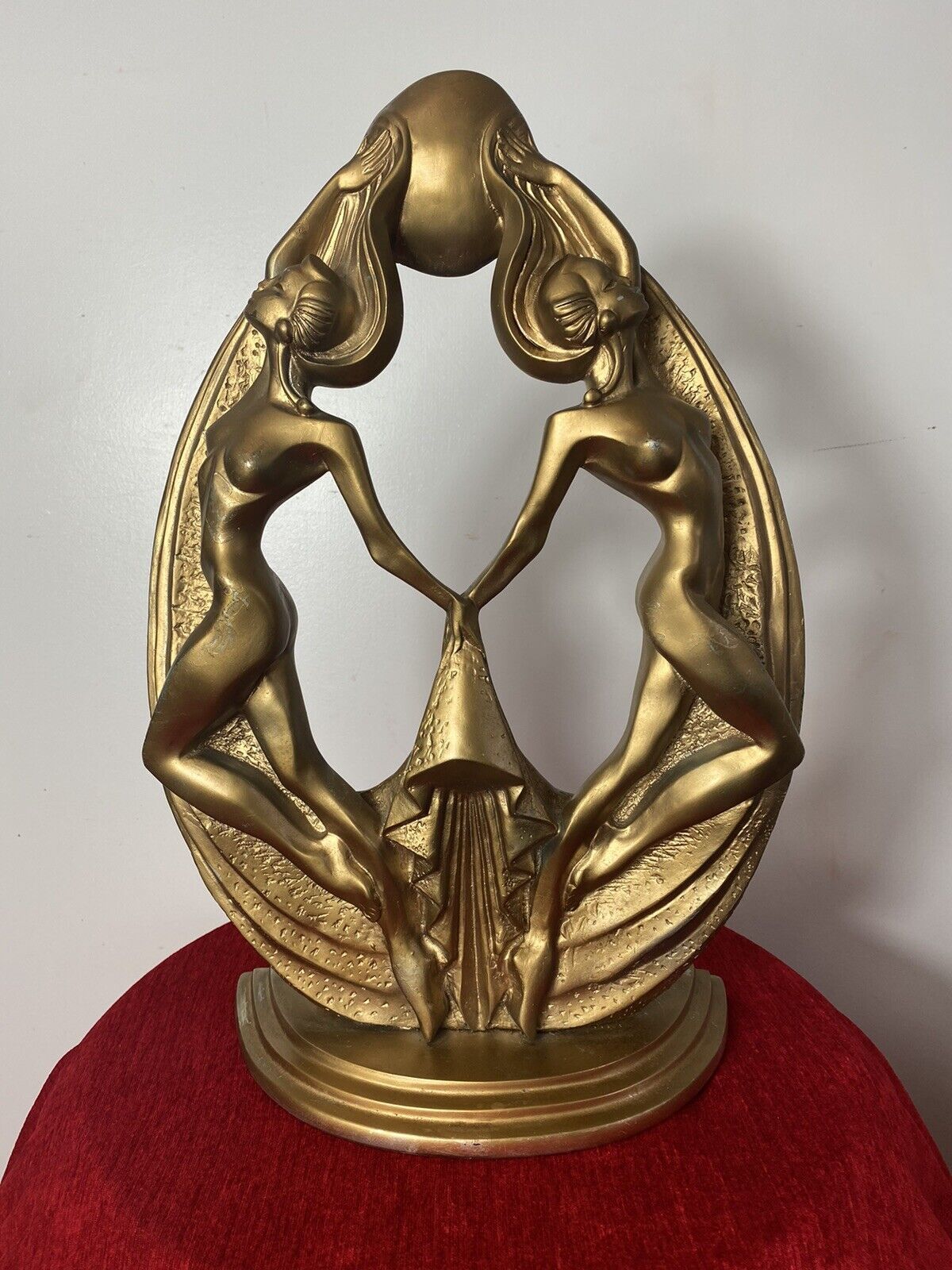 Rare French Empire 1930’s Art Deco Gilt Mascot Sculpture Of Two Nymphs photo 785.0