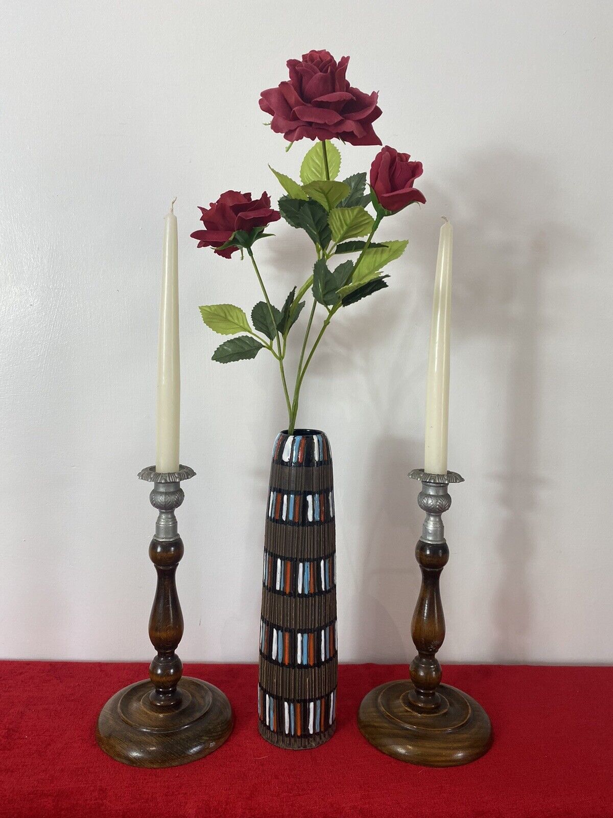 Pair Of Art Deco Mahogany And Pewter Candle Sticks photo furniture