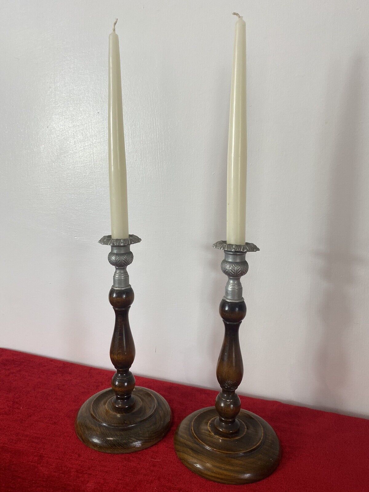 Pair Of Art Deco Mahogany And Pewter Candle Sticks photo 85.0