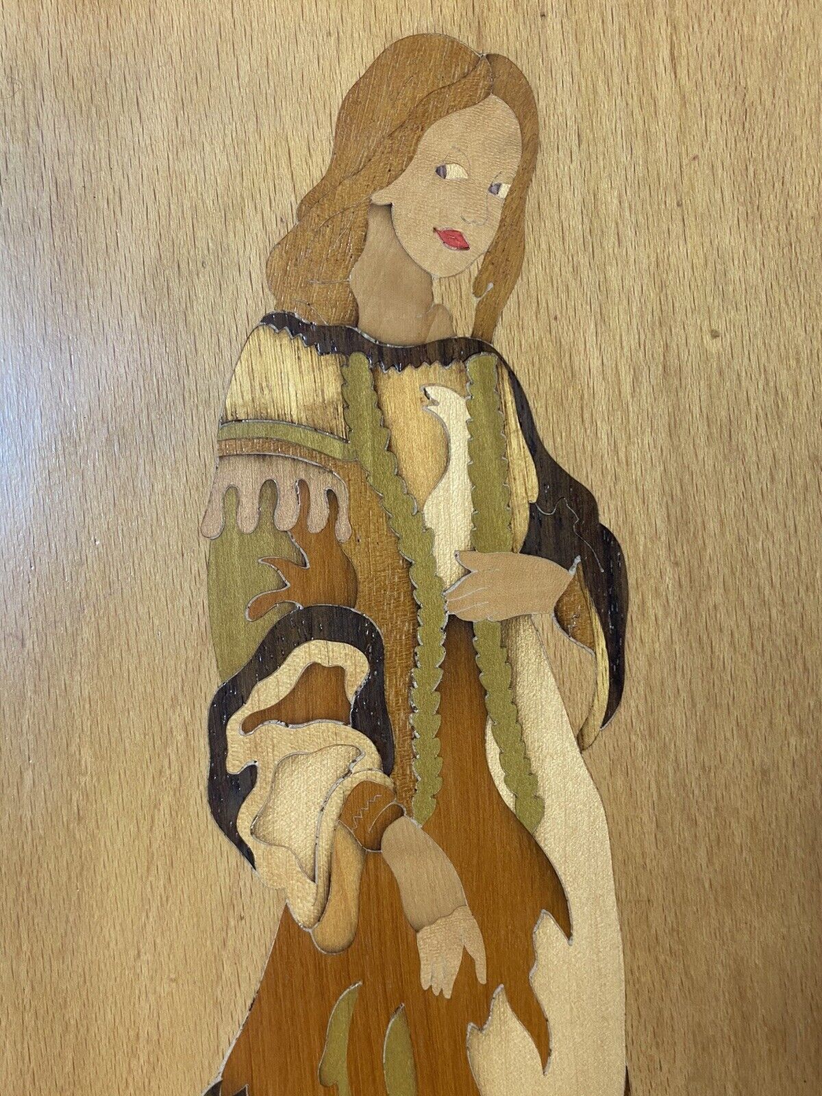 photo for sale Pair Of Italian Early Medieval Noble Figures Marquetry Inlaid Plaques