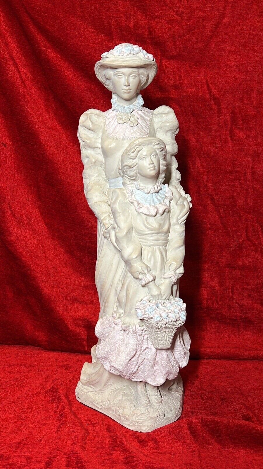 Alice Heath Chalkware Sculpture Of Victorian Embracing Mother & Daughter Signed photo for sale