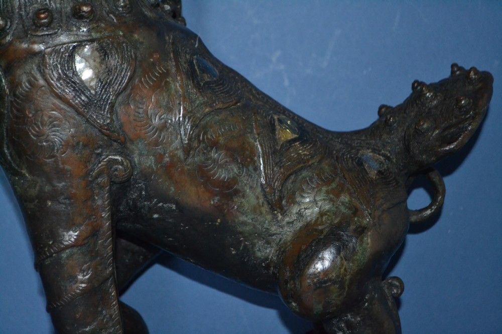 photo for sale Large Early 19th Century Thai/Burmese Bronze And Mirrored Fo Lion, C 1820
