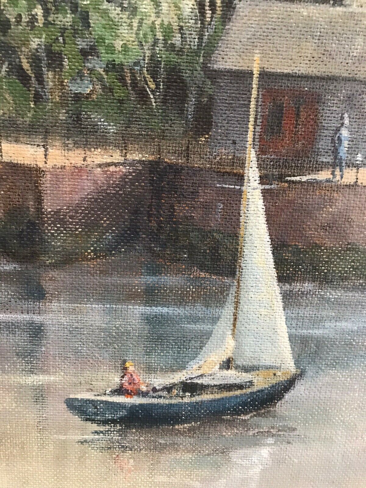 350.0 Harbour Scene With Fishing Boats Original Oil Painting On Board Signed By Artist photo
