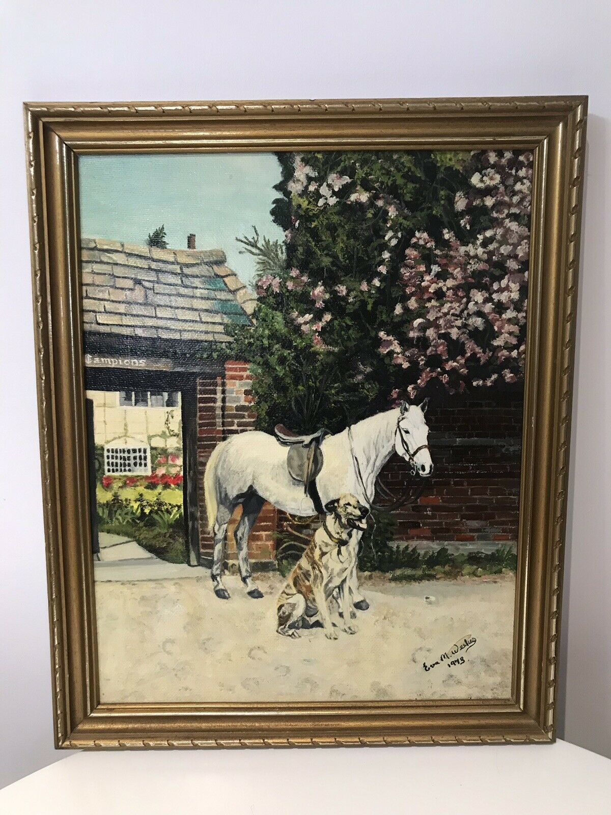 After Barbara Woodhouse Oil Painting Titled ‘Friends Dog With A Horse’ Signed photo vinterior