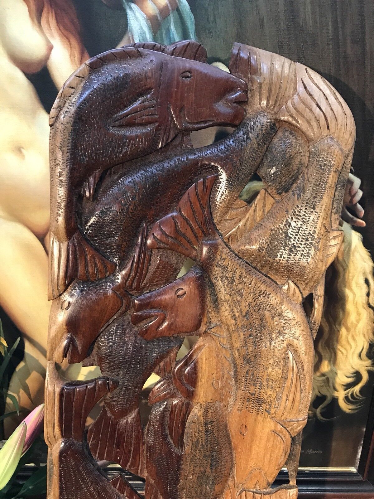 Furniture North African Tribal Native Carved Wood Chief Tains Story Telling Chair photo