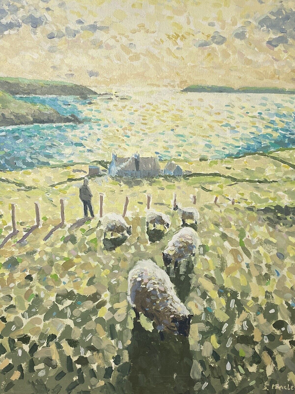 Irish 20c Contemporary Artist Simon Macleod Landscape Oil Painting On Canvas photo vinterior