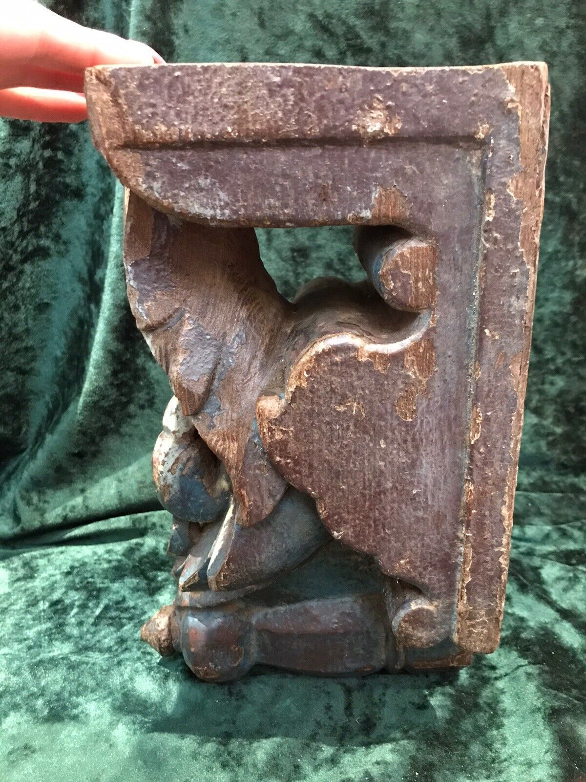 Early 19th Century Carved Wooden Acanthus Leaf & Pinnacle Top Corbel photo Home Decor