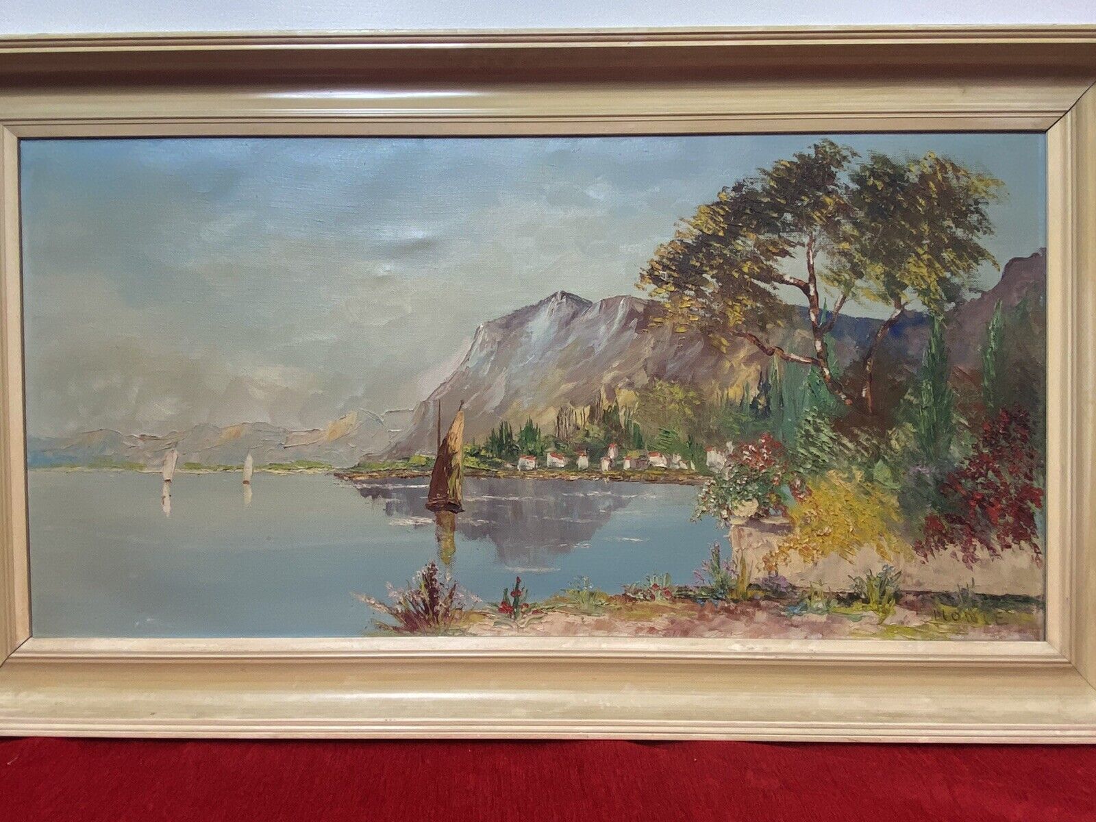 Italian Adriatic Coastal Landscape With Sail Boats Signed By Artist Monte