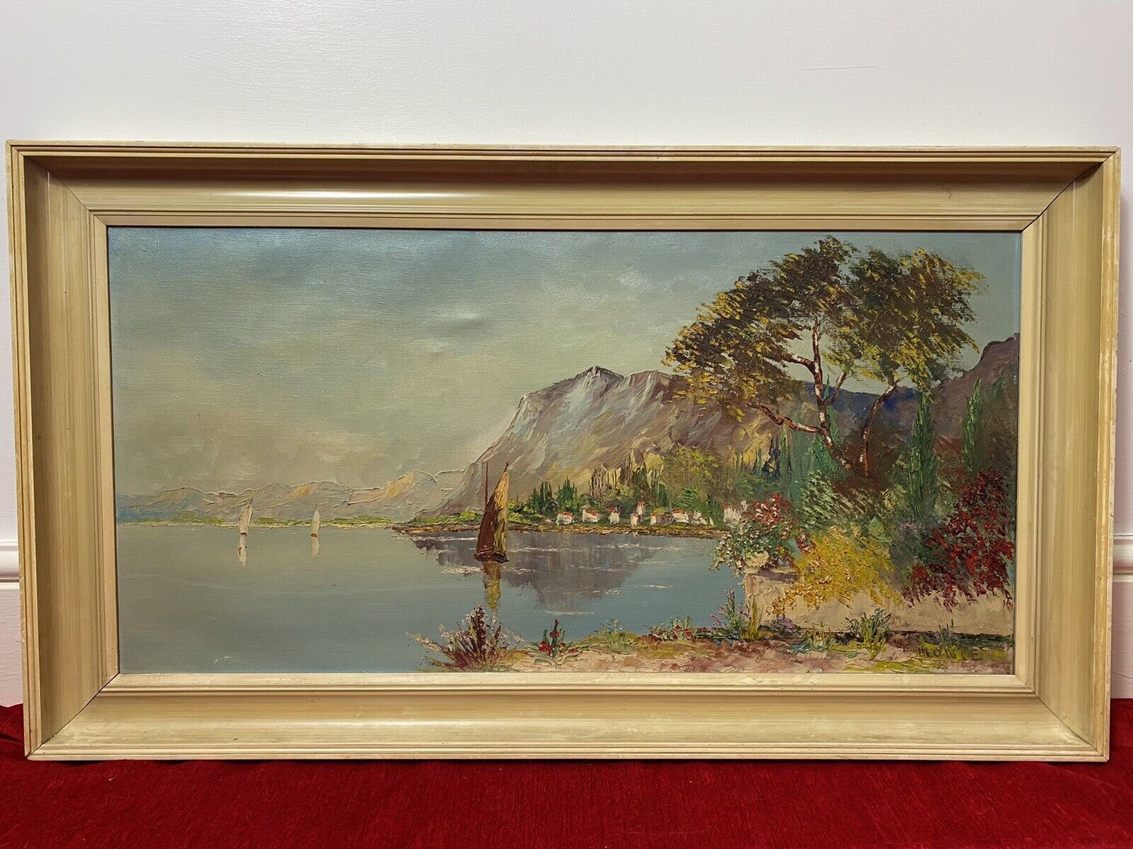 Italian Adriatic Coastal Landscape With Sail Boats Signed By Artist Monte photo furniture
