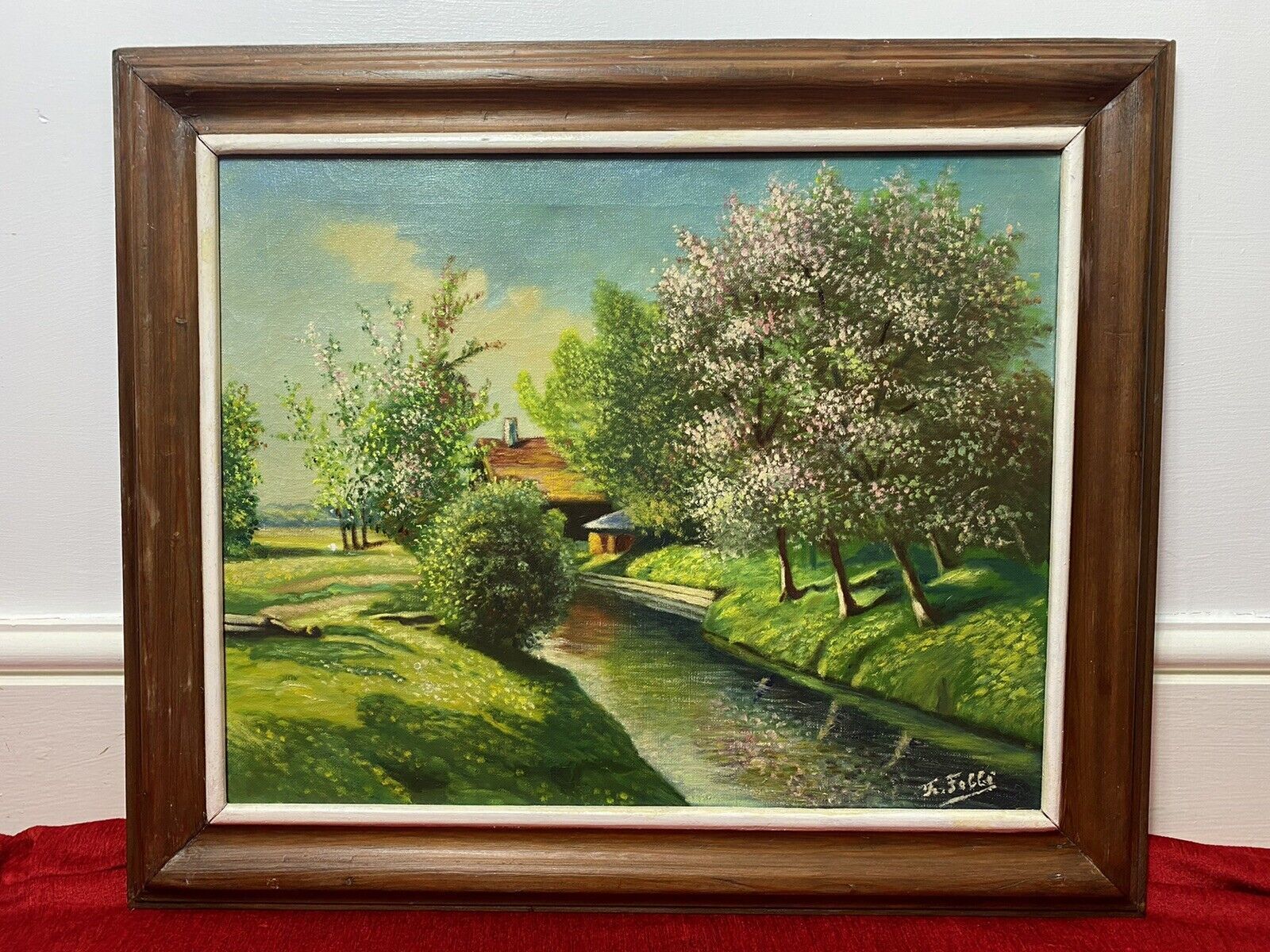 French School Impressionist Riverscape & Avenue Of Blossom Trees Signed F Fobbé