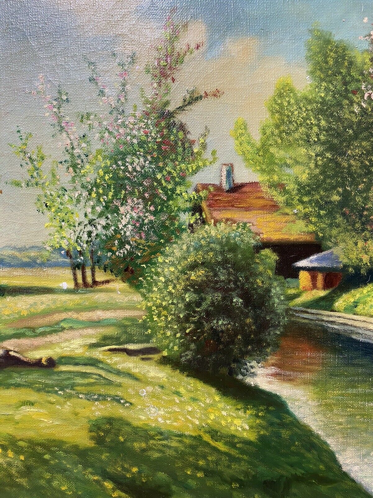 French School Impressionist Riverscape & Avenue Of Blossom Trees Signed F Fobbé photo vintage