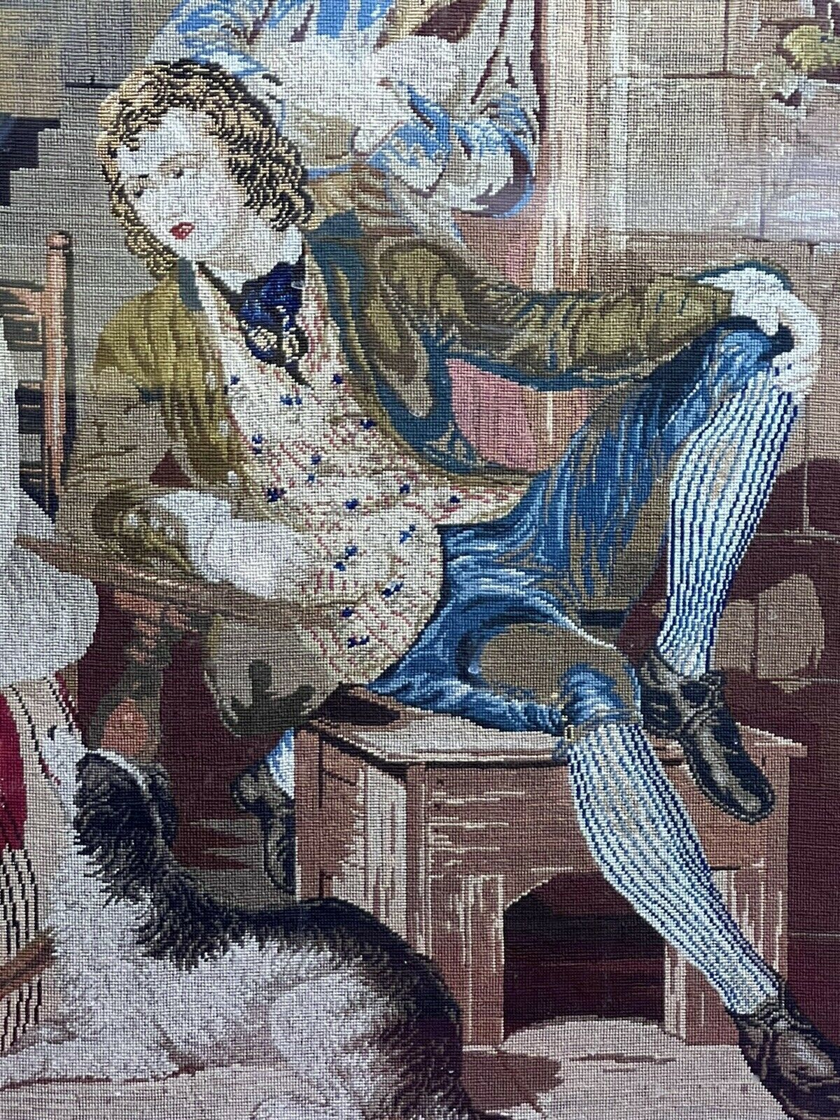Period Oak Firescreen With Georgian Family Portrait Silkwork Tapestry Sampler photo vinterior