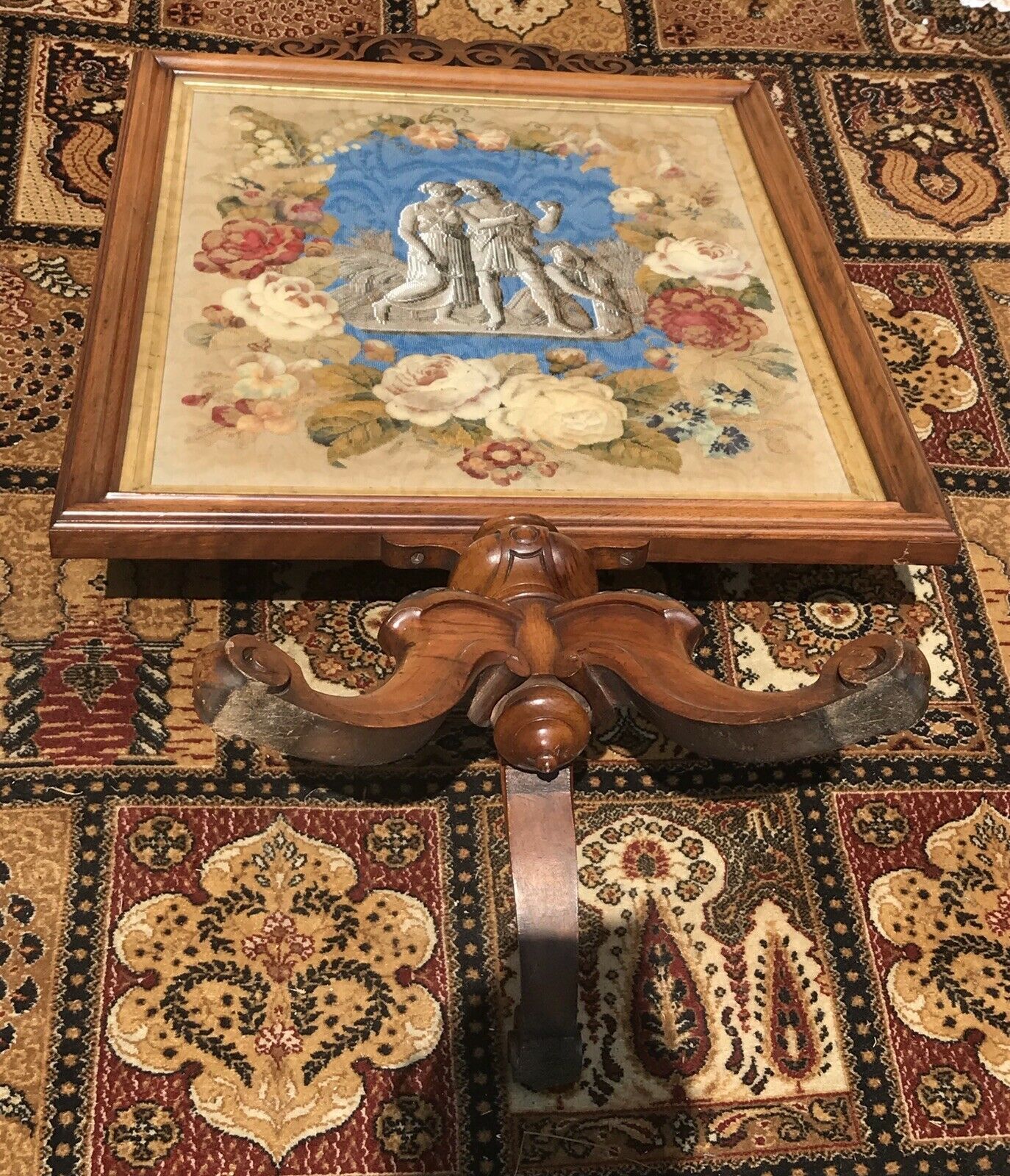 Stunning Museum Quality Fire Screen Decorated With Roman Figures In Beadwork photo 975.0