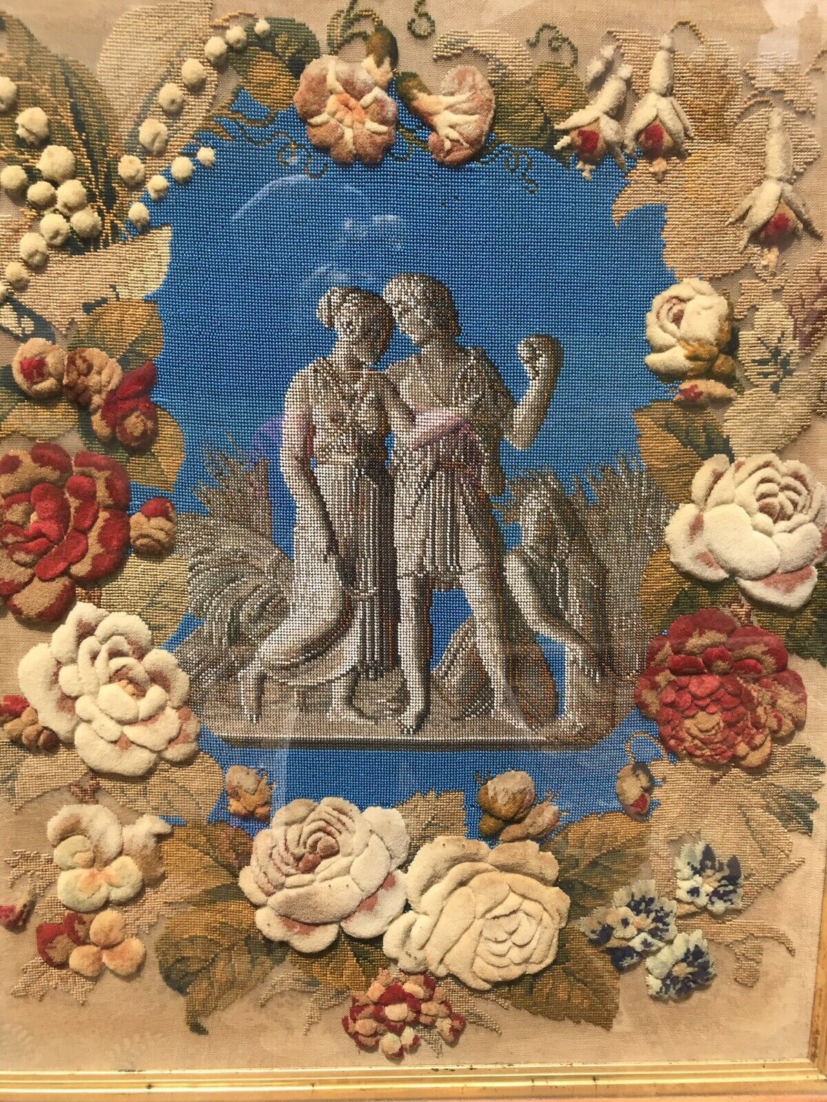 Stunning Museum Quality Fire Screen Decorated With Roman Figures In Beadwork photo buy