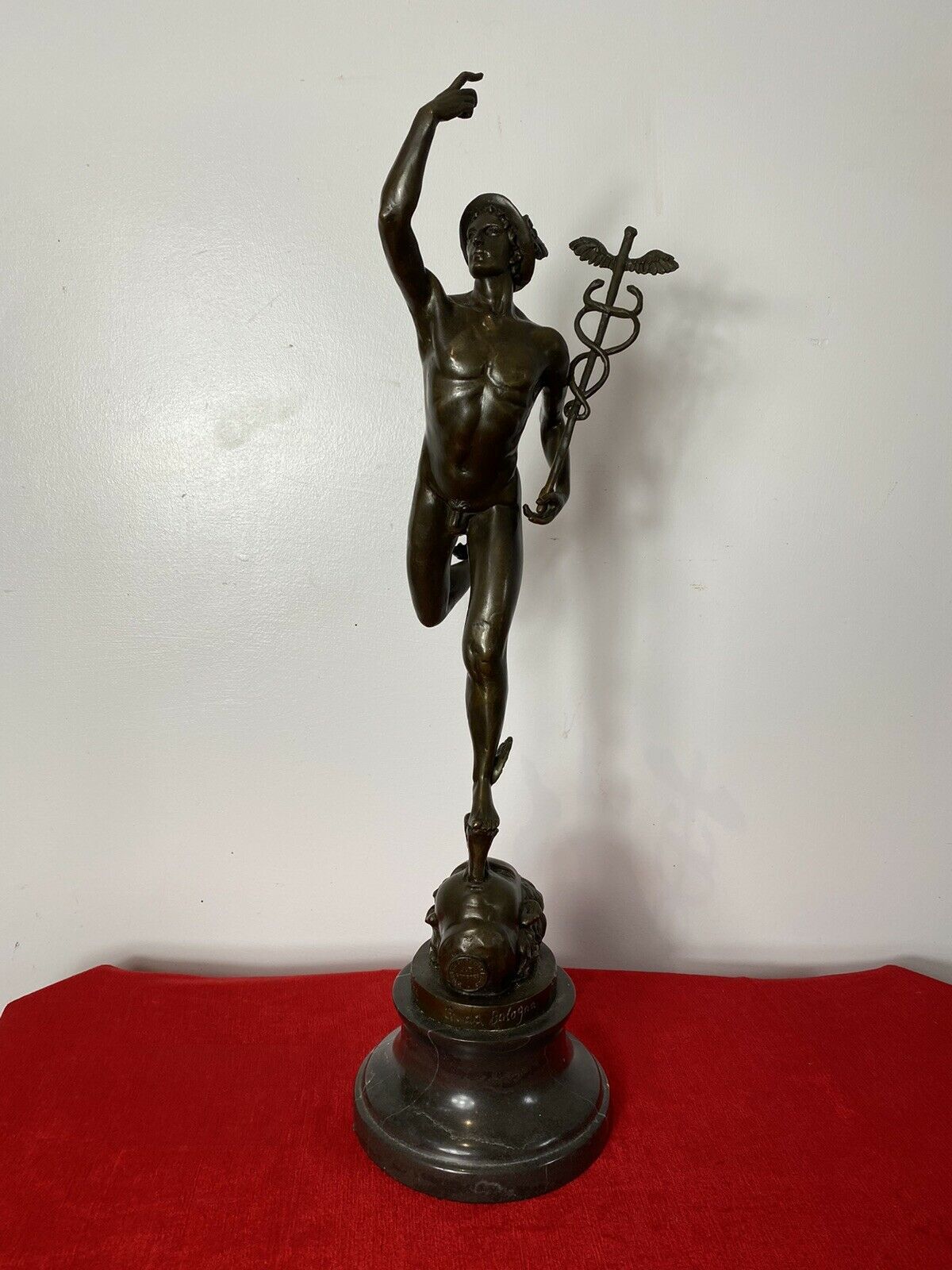Fine Bronze Romanesque Sculpture Of Hermes After Giambologna Upon Marble Plinth photo furniture