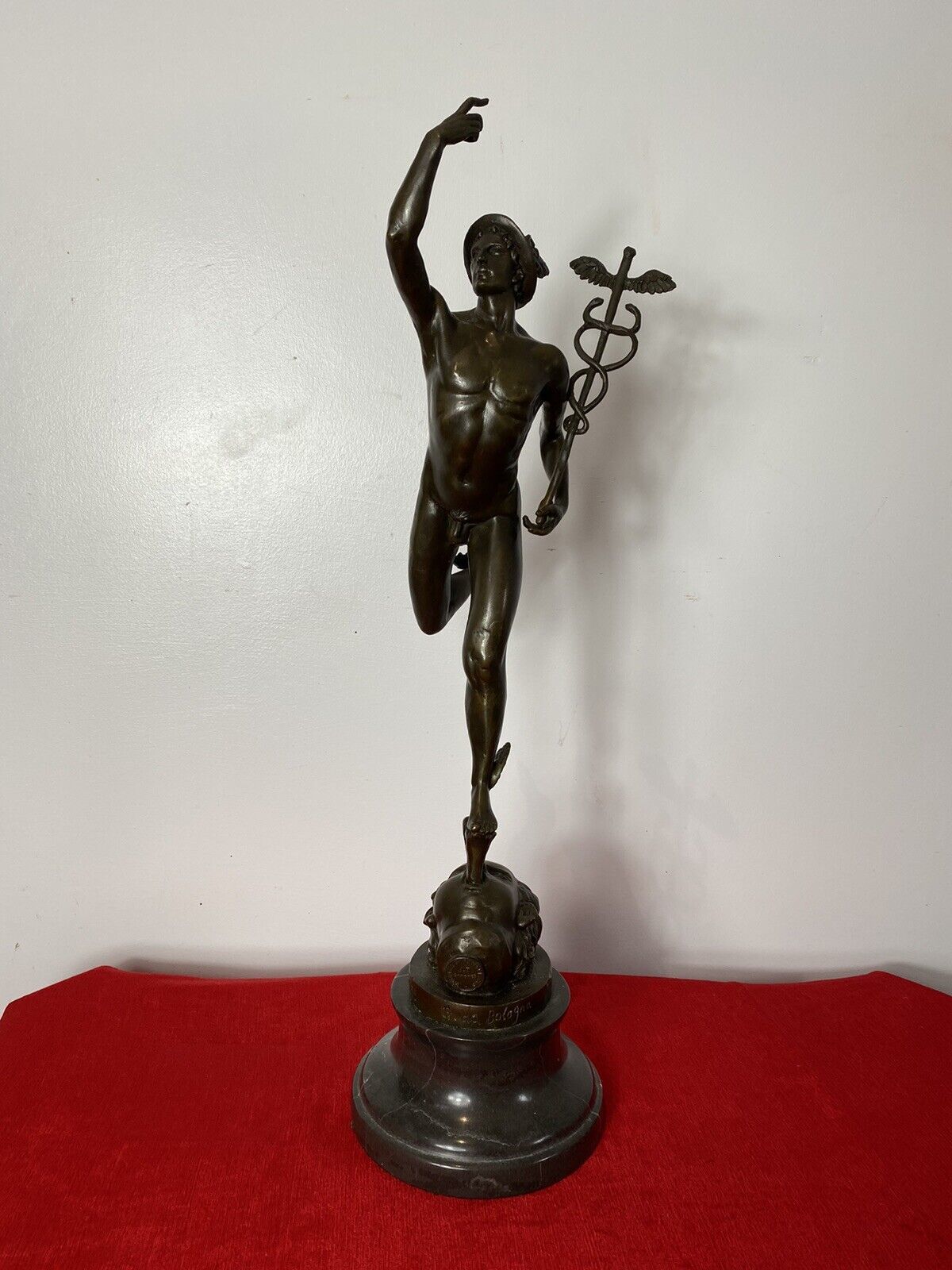 Fine Bronze Romanesque Sculpture Of Hermes After Giambologna Upon Marble Plinth photo for sale