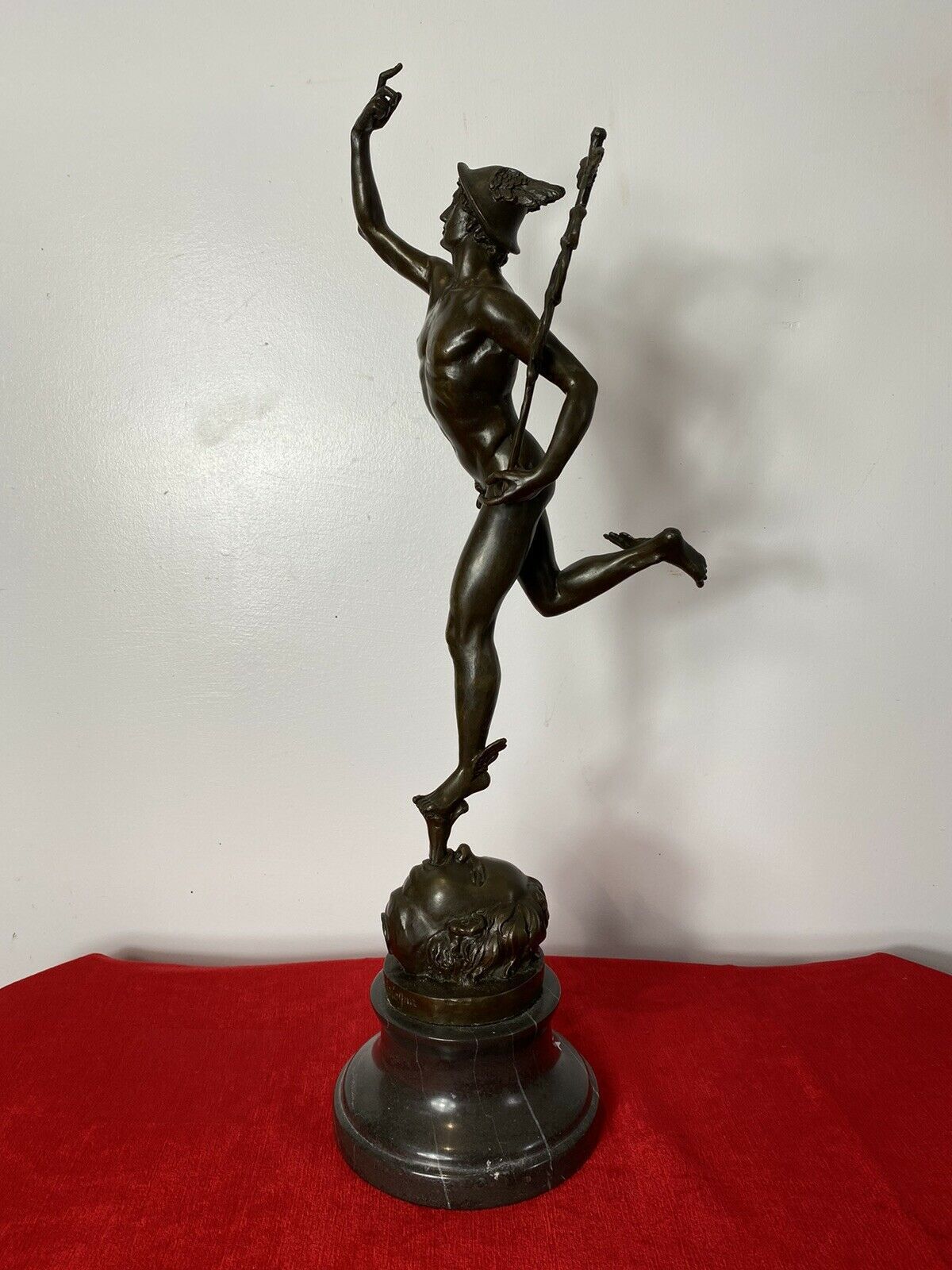 Fine Bronze Romanesque Sculpture Of Hermes After Giambologna Upon Marble Plinth photo Home Decor