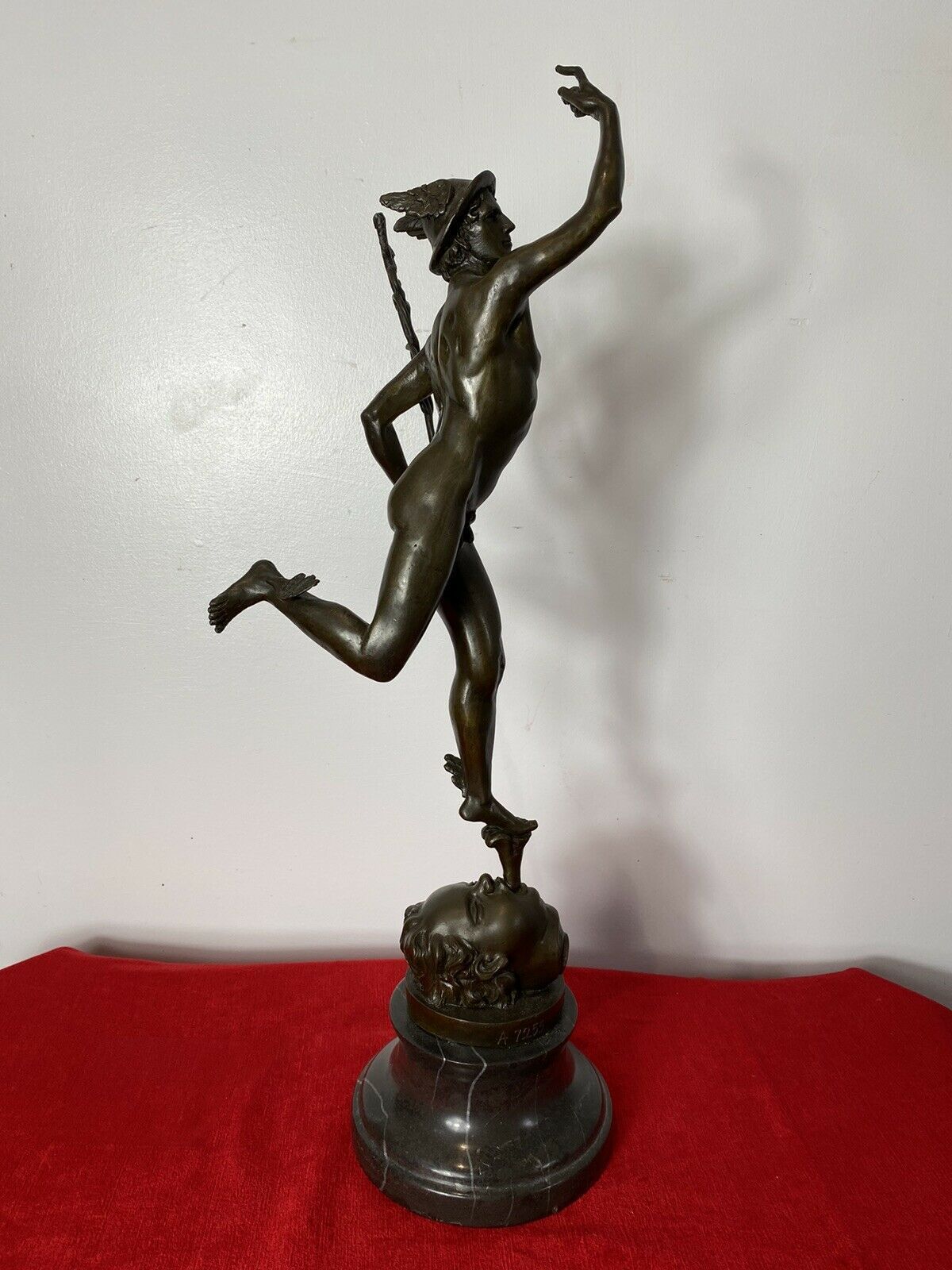 Fine Bronze Romanesque Sculpture Of Hermes After Giambologna Upon Marble Plinth photo vinterior