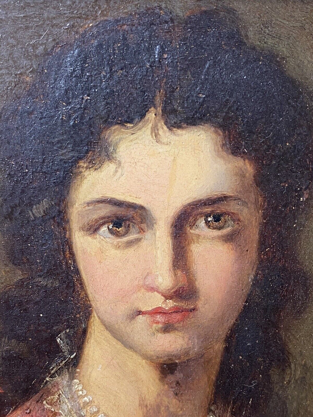 Late 19c Oil Portrait Of Lady Wearing Pearl Necklace Signed By Artist J Axmann photo vinterior