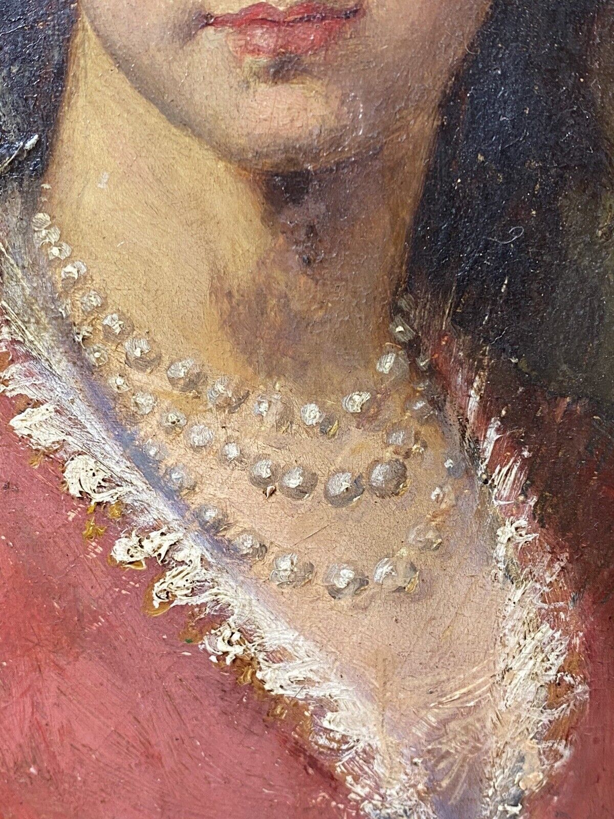 Late 19c Oil Portrait Of Lady Wearing Pearl Necklace Signed By Artist J Axmann photo vintage