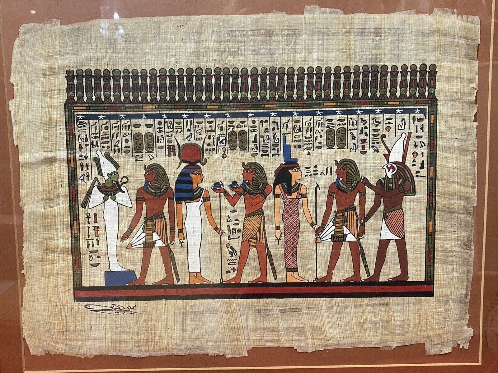 photo furniture Trio Of Egyptian Hieroglyphic Artworks On Papyrus Set In Glazed Frames