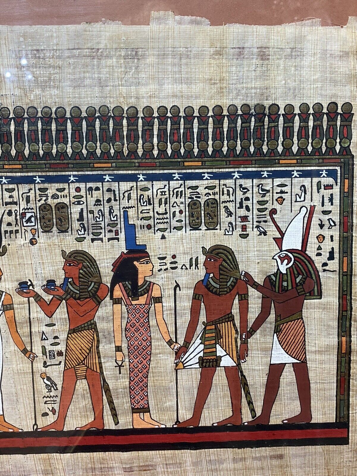 325.0 Trio Of Egyptian Hieroglyphic Artworks On Papyrus Set In Glazed Frames photo