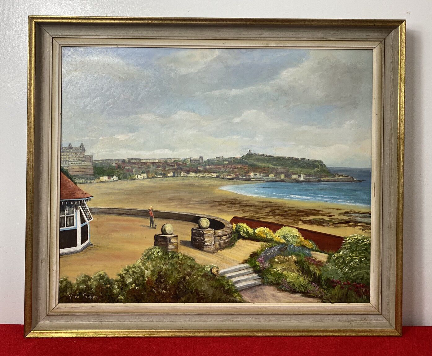 Cornish Costal Scape Of Sault Bay Oil On Canvas By Artist Vera Soper