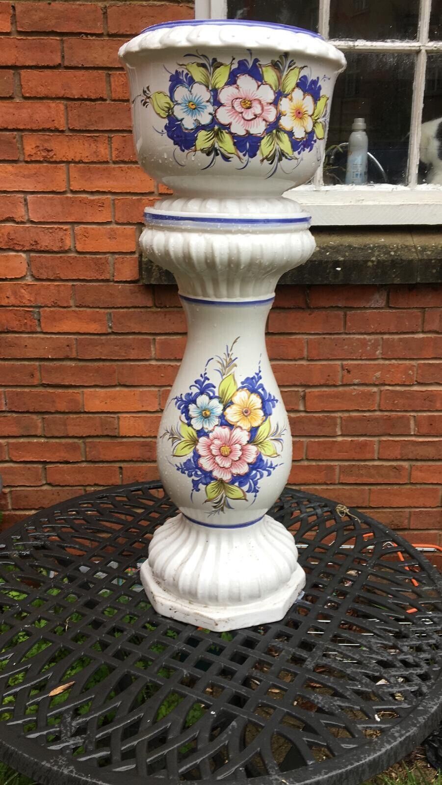 Italianate Porcelain Floral Hand Painted Jardiniere On Ornate Stand