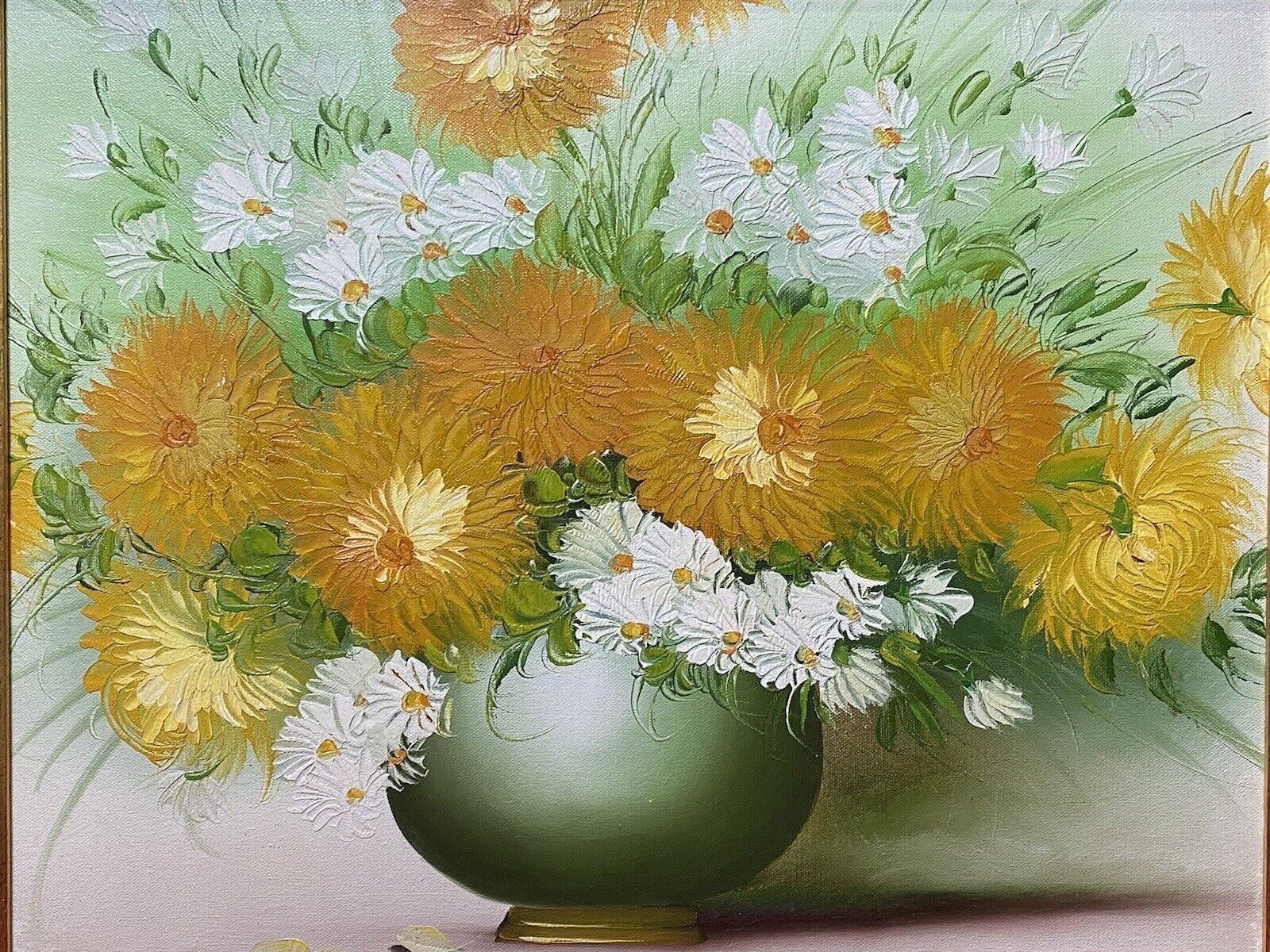 Exuberant Art Deco Chrysanthemums Still Life Oil Painting Signed N Elinor photo for sale