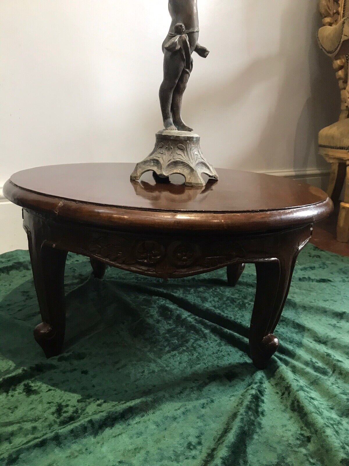 Vintage Circular Lowline Ornate Floral Carved Table On Cabriole Legs photo Furniture