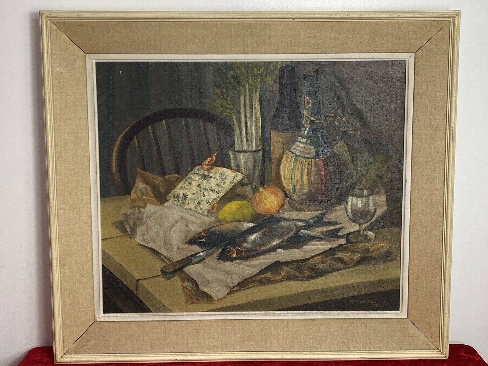 Original Oil Painting Still Life Title Herrings Signed S Murray Blair 1954 photo for sale