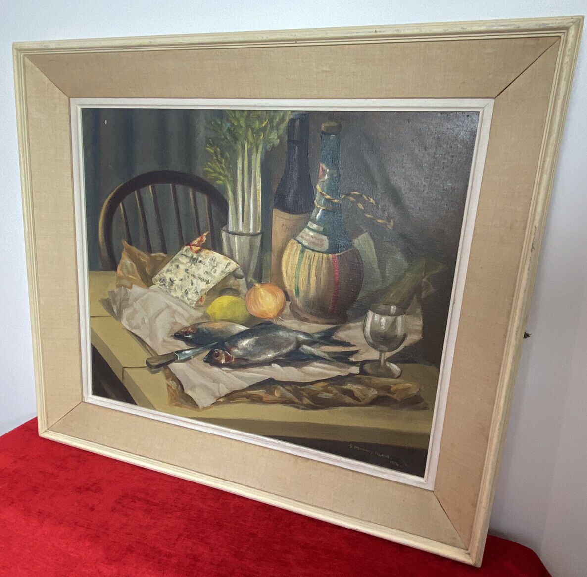Original Oil Painting Still Life Title Herrings Signed S Murray Blair 1954 photo Art