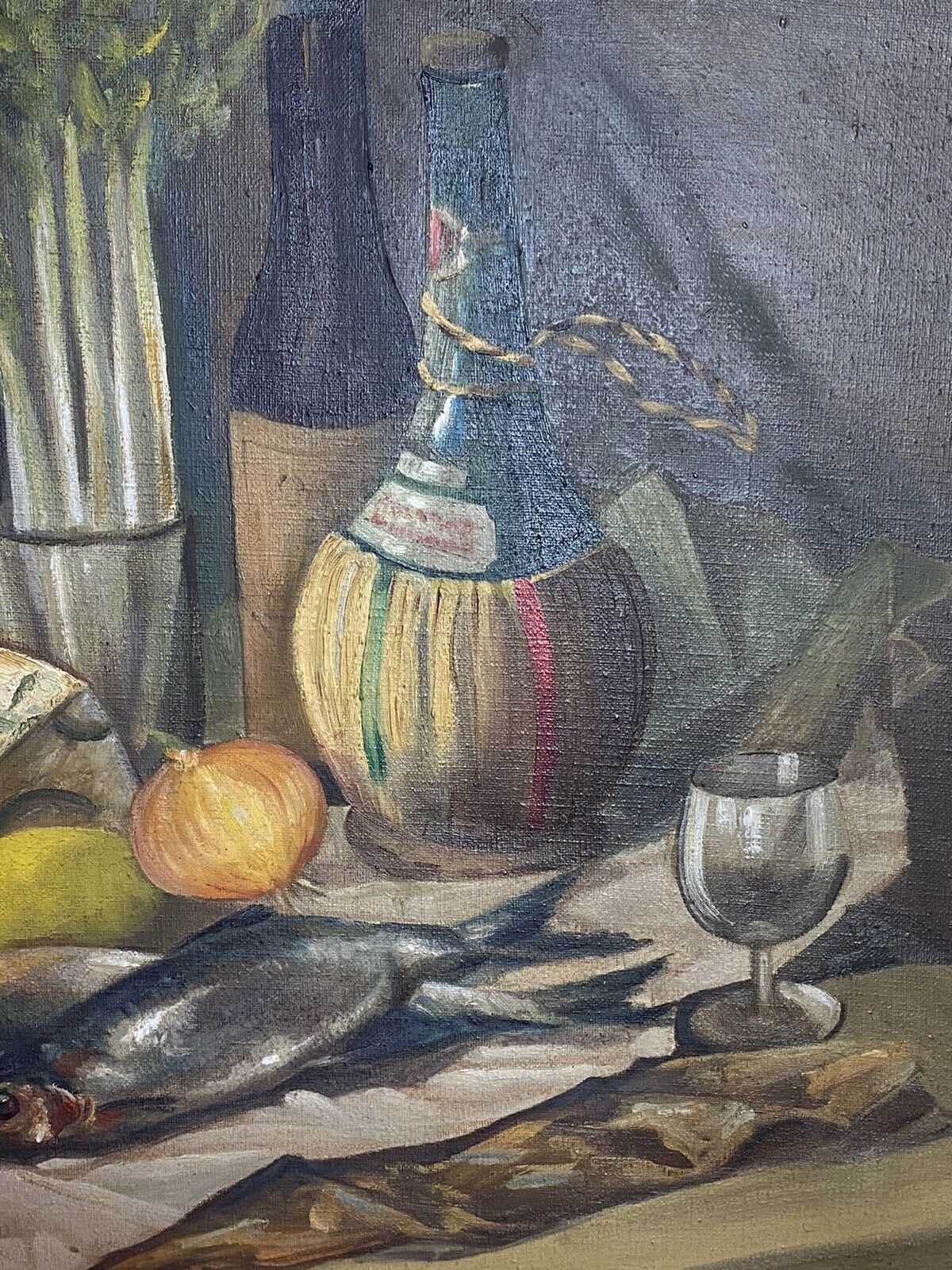 Original Oil Painting Still Life Title Herrings Signed S Murray Blair 1954 photo vintage