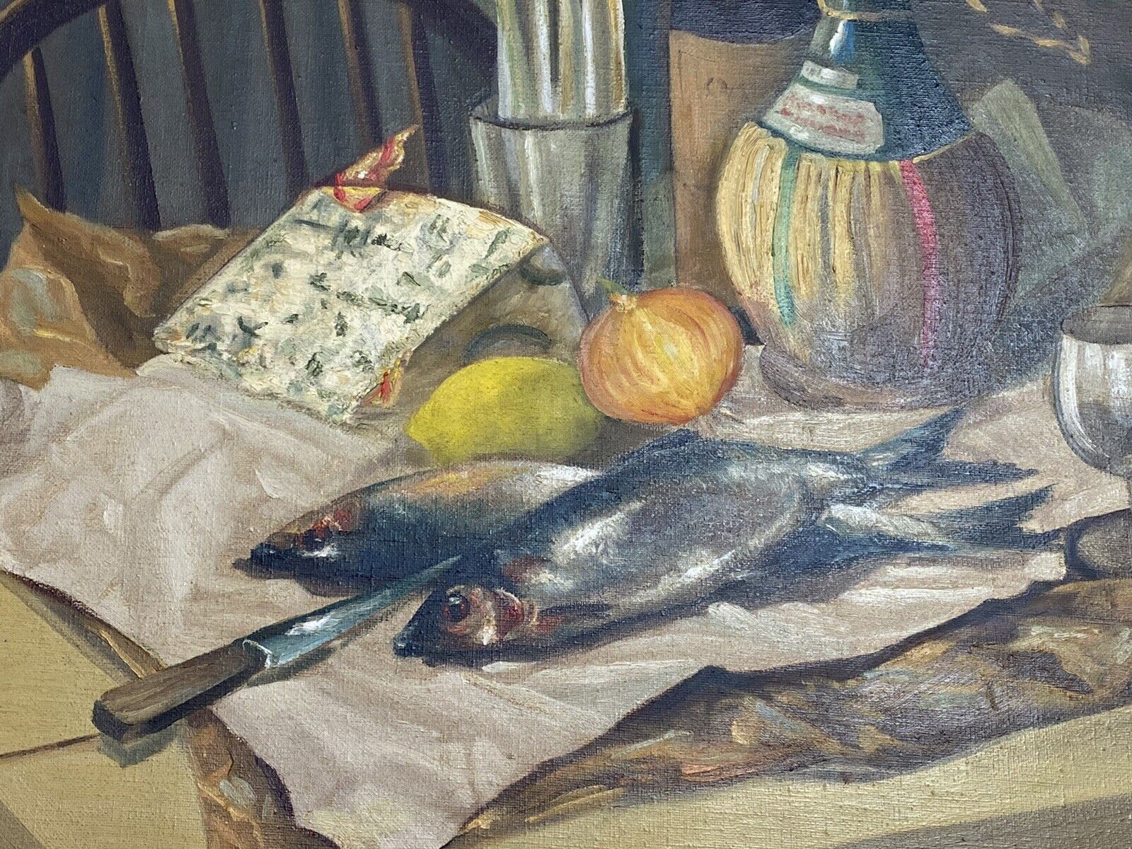 photo furniture Original Oil Painting Still Life Title Herrings Signed S Murray Blair 1954