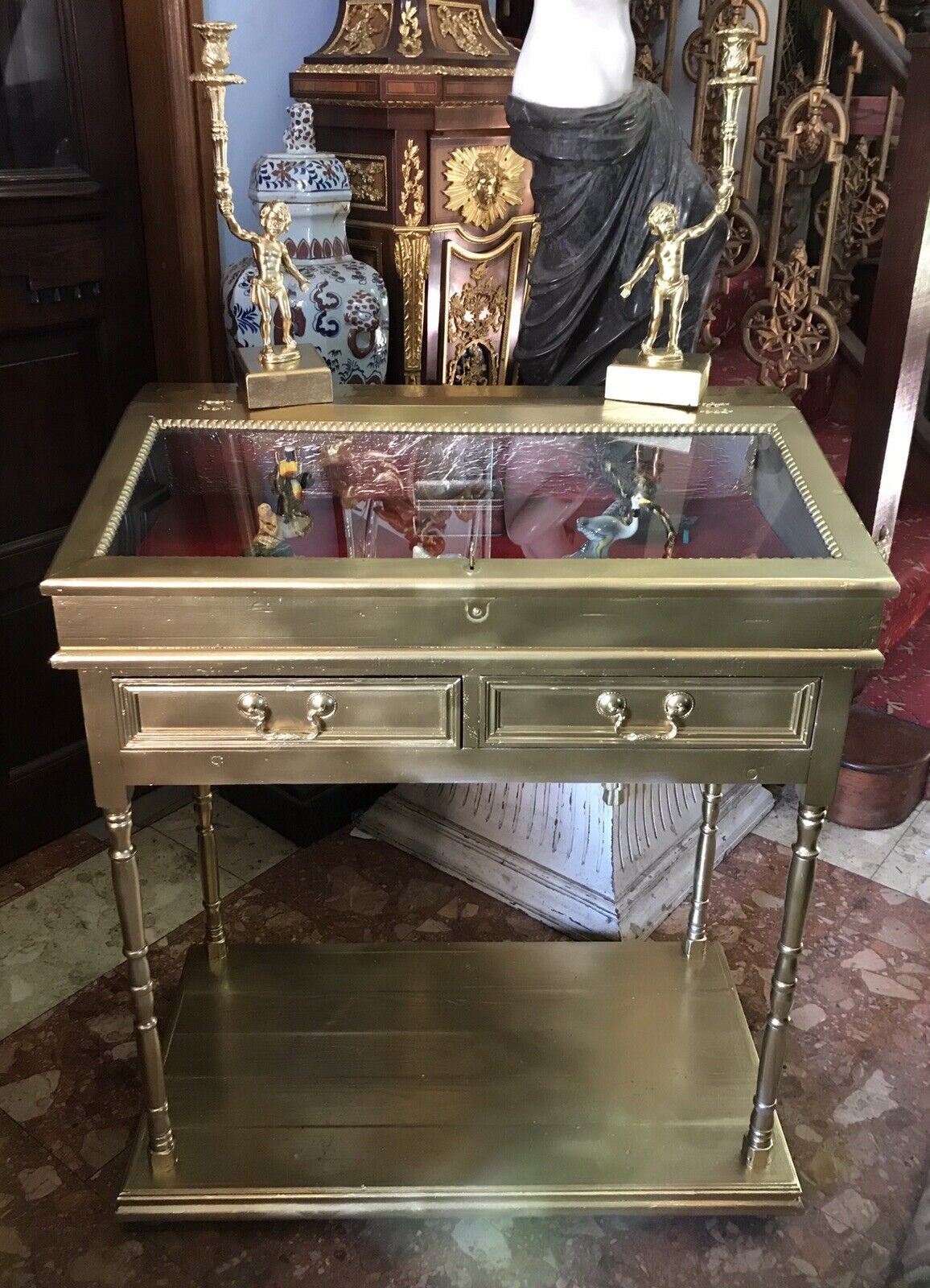 Fine Vintage Elegance French Guiltwood Bijouterie Cabinet