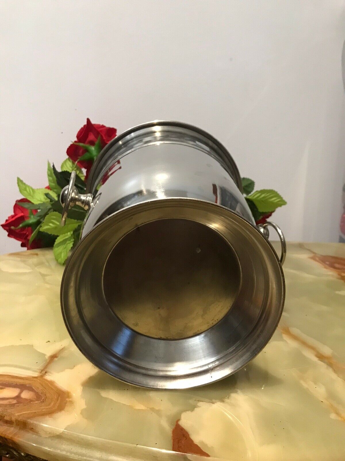 Home Decor Reproduction Silver Plate Champagne Bucket With Mother Of Pearl Banding photo