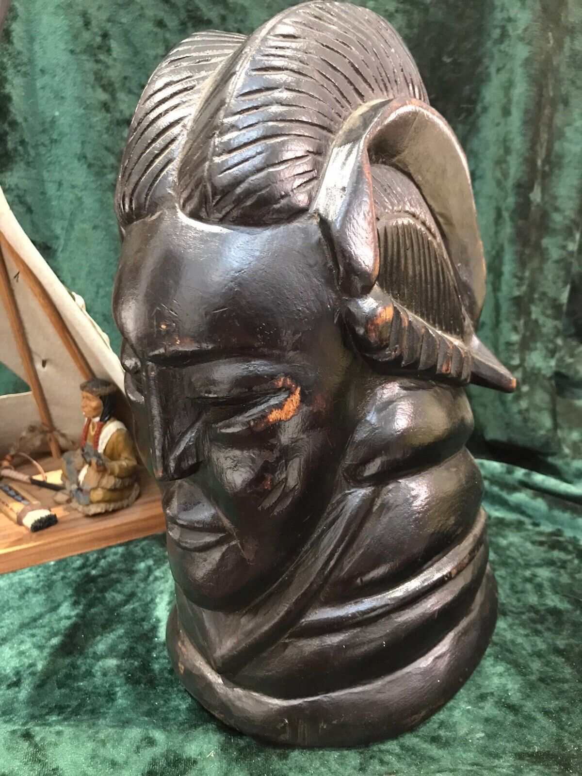 Historic 19th Century Carved Wood Red Cheif Indian Head photo furniture