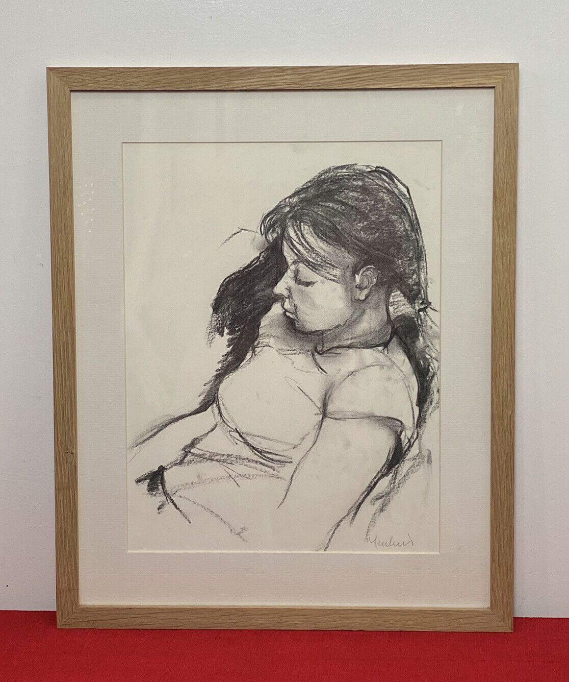 Figurative Charcoal Sketch Of Young Lady In Deep Thought By Michael Jenkins