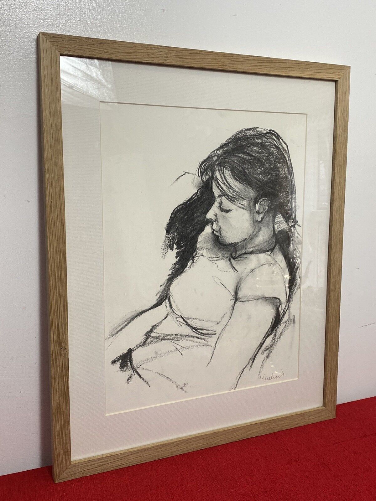 Figurative Charcoal Sketch Of Young Lady In Deep Thought By Michael Jenkins photo furniture